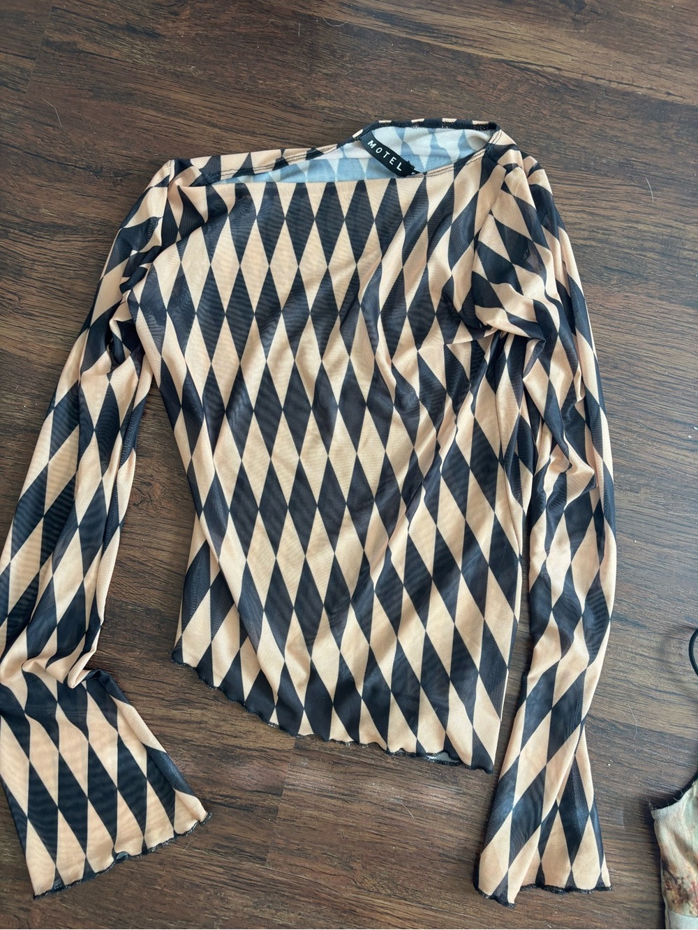Motel Rocks Beige & Black Harlequin Long Sleeve Top